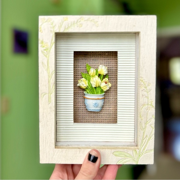 Other - Vintage Framed Potted Floral 3D Shadow Box Cottagecore Wall Hanging Art Decor